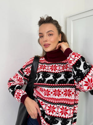 Women's Christmas Sweater №1 Reindeers & Snowflakes