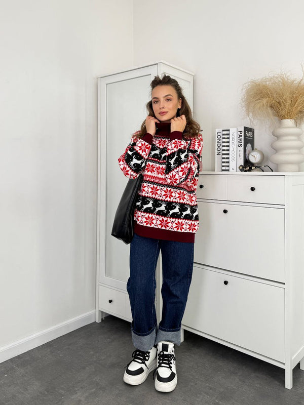 Women's Christmas Sweater №1 Reindeers & Snowflakes