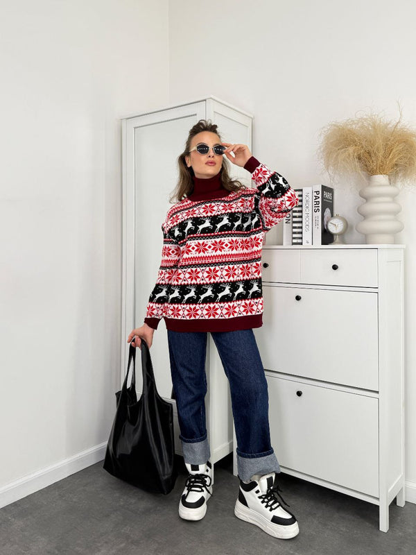 Women's Christmas Sweater №1 Reindeers & Snowflakes