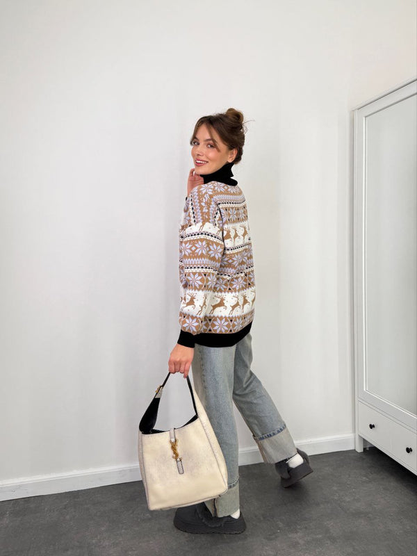 Women's Christmas Sweater №1 Reindeers & Snowflakes