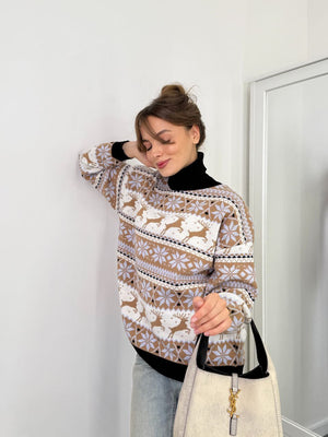 Women's Christmas Sweater №1 Reindeers & Snowflakes