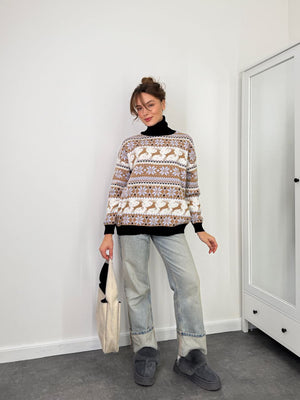 Women's Christmas Sweater №1 Reindeers & Snowflakes