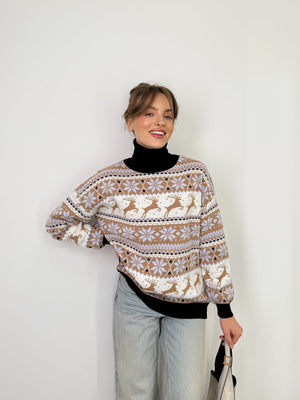 Women's Christmas Sweater №1 Reindeers & Snowflakes