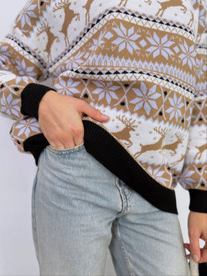 Women's Christmas Sweater №1 Reindeers & Snowflakes