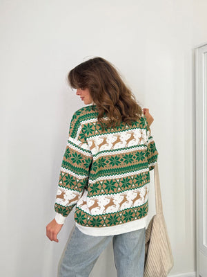 Women's Christmas Sweater №1 Reindeers & Snowflakes