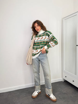 Women's Christmas Sweater №1 Reindeers & Snowflakes