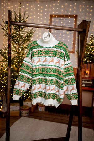 Women's Christmas Sweater №1 Reindeers & Snowflakes