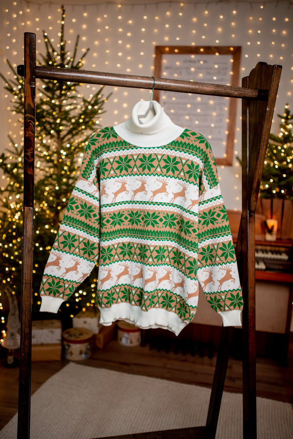 Women's Christmas Sweater №1 Reindeers & Snowflakes