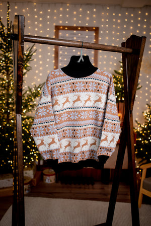 Women's Christmas Sweater №1 Reindeers & Snowflakes